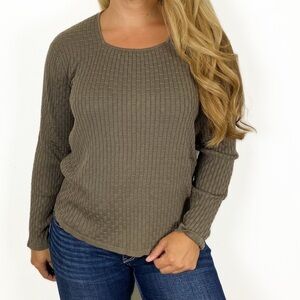 GEOFFREY BEENE SPORT Silk Blend Knit Woven Top Stretchy Size XL Brown Tan Y2K